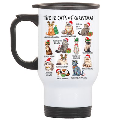 12 Cats Of Christmas Funny Christmas Cat Lover Xmas Holiday Stainless Steel Travel Mug