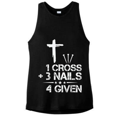 1 Cross Plus 3 Nails Equal 4 Given Christian Faith Cross Ladies PosiCharge Tri-Blend Wicking Tank