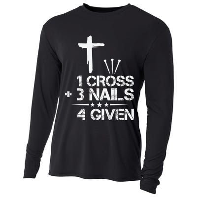 1 Cross Plus 3 Nails Equal 4 Given Christian Faith Cross Cooling Performance Long Sleeve Crew