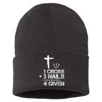 1 Cross Plus 3 Nails Equal 4 Given Christian Faith Cross Sustainable Knit Beanie