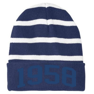 1958 Classic Vintage Grey, 65th Birthday Present Gifts Striped Beanie with Solid Band