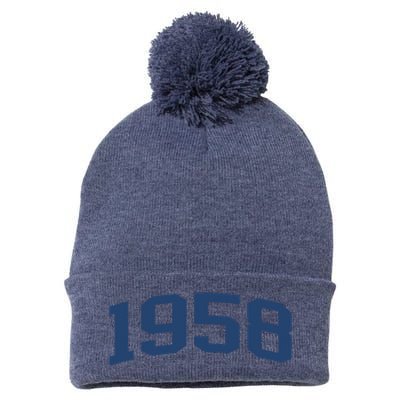 1958 Classic Vintage Grey, 65th Birthday Present Gifts Pom Pom 12in Knit Beanie