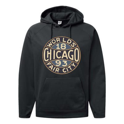 1893 Chicago WorldS Fair Vintage Design Performance Fleece Hoodie