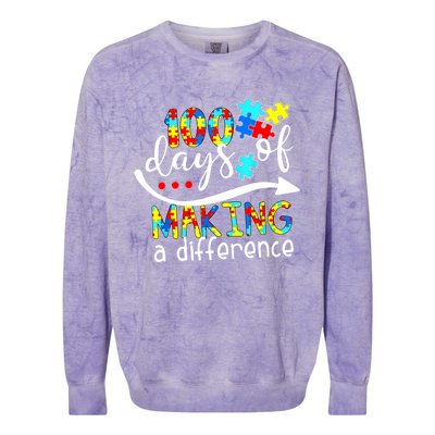 100 Days 100th Day Of School Teacher Autism Awareness Gift Colorblast Crewneck Sweatshirt