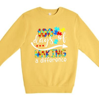 100 Days 100th Day Of School Teacher Autism Awareness Gift Premium Crewneck Sweatshirt