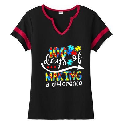 100 Days 100th Day Of School Teacher Autism Awareness Gift Ladies Halftime Notch Neck Tee