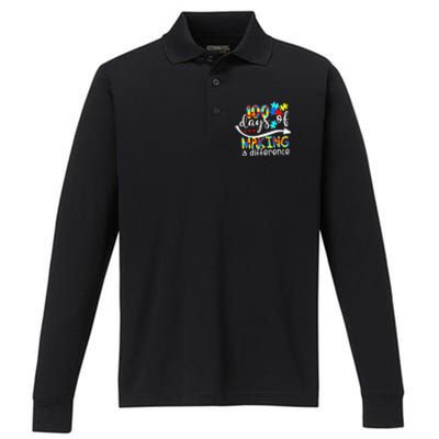 100 Days 100th Day Of School Teacher Autism Awareness Gift Performance Long Sleeve Polo