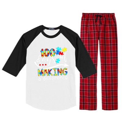 100 Days 100th Day Of School Teacher Autism Awareness Gift Raglan Sleeve Pajama Set