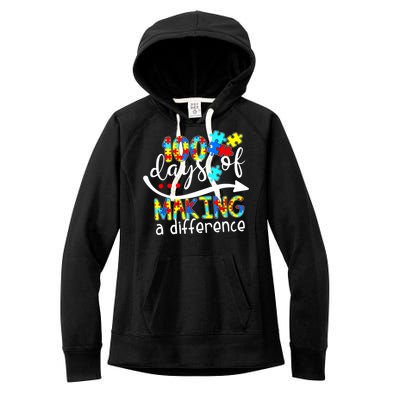 100 Days 100th Day Of School Teacher Autism Awareness Gift Women's Fleece Hoodie