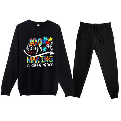 100 Days 100th Day Of School Teacher Autism Awareness Gift Premium Crewneck Sweatsuit Set