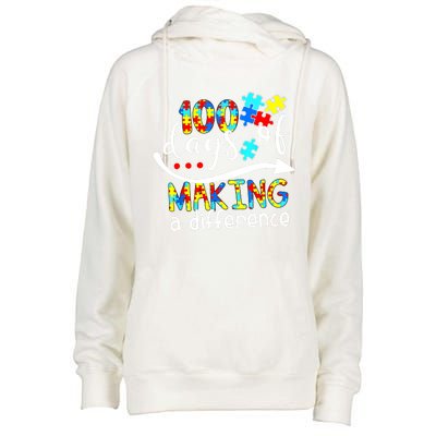 100 Days 100th Day Of School Teacher Autism Awareness Gift Womens Funnel Neck Pullover Hood