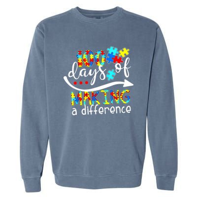 100 Days 100th Day Of School Teacher Autism Awareness Gift Garment-Dyed Sweatshirt