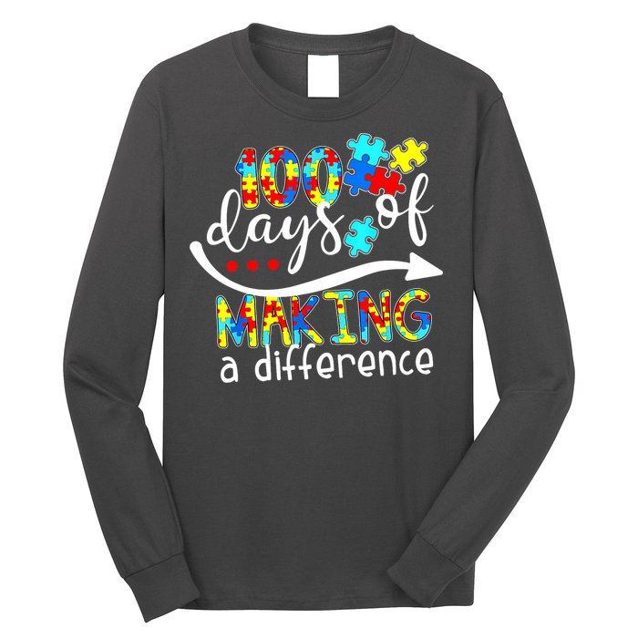 100 Days 100th Day Of School Teacher Autism Awareness Gift Long Sleeve Shirt