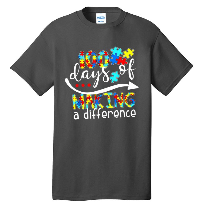 100 Days 100th Day Of School Teacher Autism Awareness Gift Tall T-Shirt