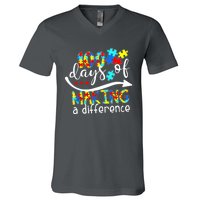 100 Days 100th Day Of School Teacher Autism Awareness Gift V-Neck T-Shirt