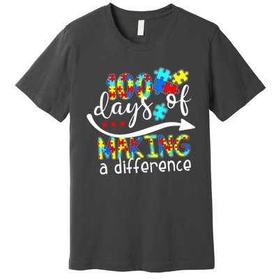 100 Days 100th Day Of School Teacher Autism Awareness Gift Premium T-Shirt