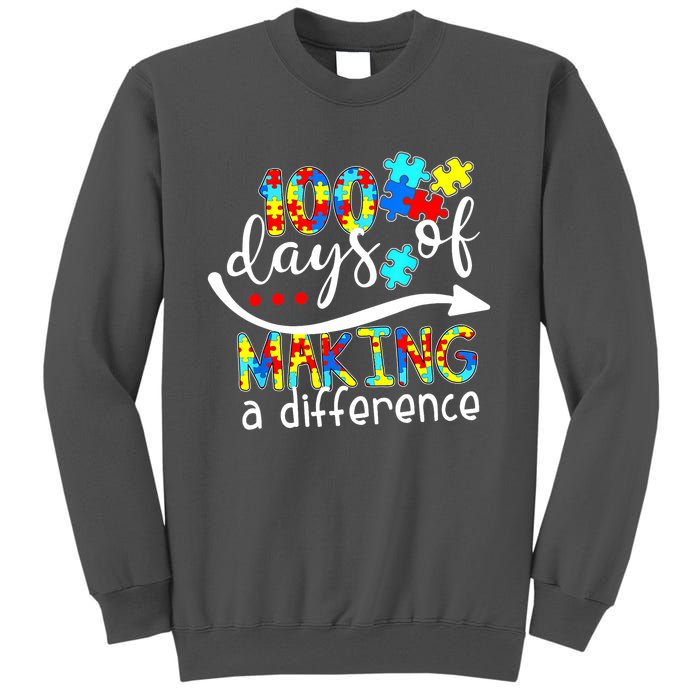 100 Days 100th Day Of School Teacher Autism Awareness Gift Tall Sweatshirt