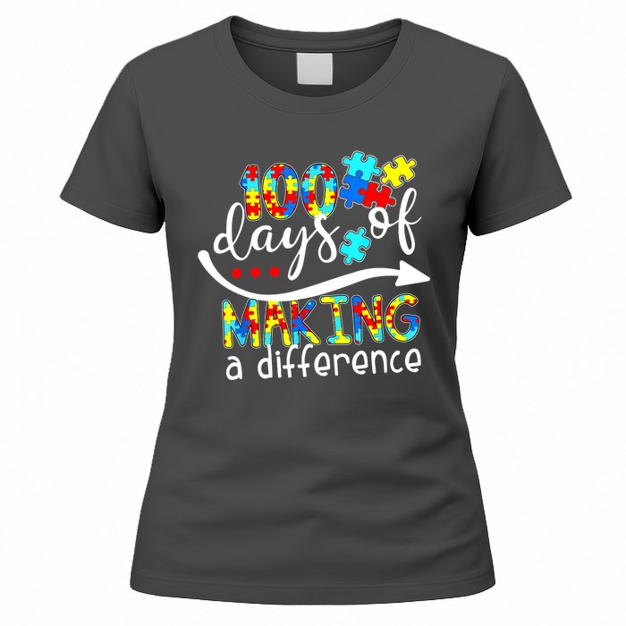 100 Days 100th Day Of School Teacher Autism Awareness Gift Women's T-Shirt