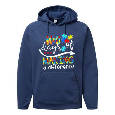 100 Days 100th Day Of School Teacher Autism Awareness Gift Performance Fleece Hoodie