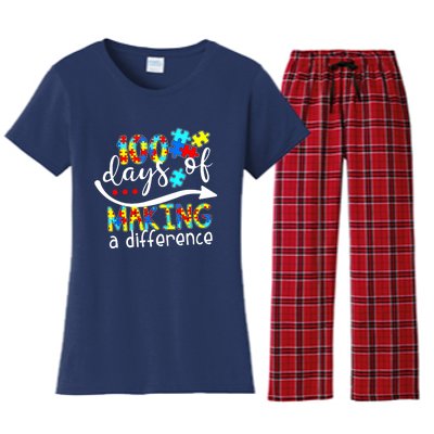 100 Days 100th Day Of School Teacher Autism Awareness Gift Women's Flannel Pajama Set