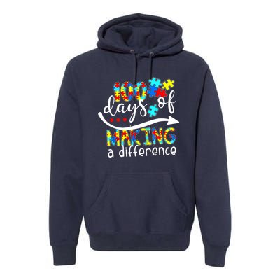 100 Days 100th Day Of School Teacher Autism Awareness Gift Premium Hoodie