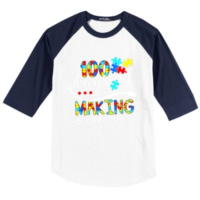 100 Days 100th Day Of School Teacher Autism Awareness Gift Baseball Sleeve Shirt