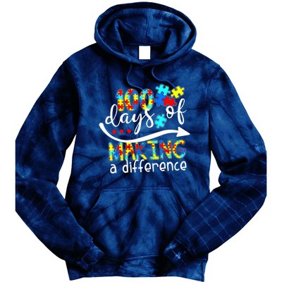 100 Days 100th Day Of School Teacher Autism Awareness Gift Tie Dye Hoodie