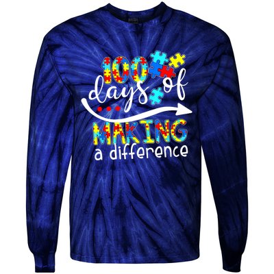 100 Days 100th Day Of School Teacher Autism Awareness Gift Tie-Dye Long Sleeve Shirt