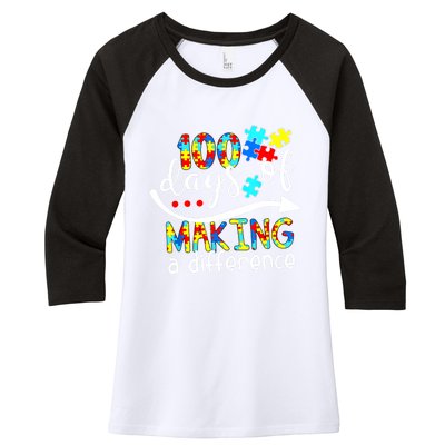 100 Days 100th Day Of School Teacher Autism Awareness Gift Women's Tri-Blend 3/4-Sleeve Raglan Shirt