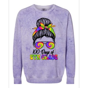 100 Days 5th Grade Messy Bun 100th Day Being Smarter Tie Dye Gift Colorblast Crewneck Sweatshirt