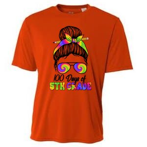 100 Days 5th Grade Messy Bun 100th Day Being Smarter Tie Dye Gift Cooling Performance Crew T-Shirt