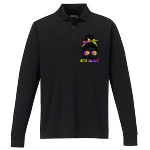 100 Days 5th Grade Messy Bun 100th Day Being Smarter Tie Dye Gift Performance Long Sleeve Polo