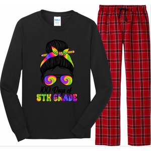 100 Days 5th Grade Messy Bun 100th Day Being Smarter Tie Dye Gift Long Sleeve Pajama Set