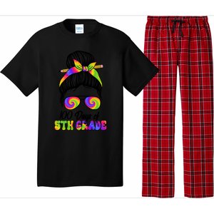 100 Days 5th Grade Messy Bun 100th Day Being Smarter Tie Dye Gift Pajama Set