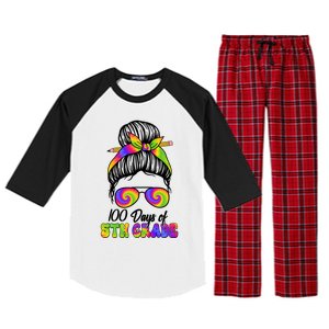 100 Days 5th Grade Messy Bun 100th Day Being Smarter Tie Dye Gift Raglan Sleeve Pajama Set