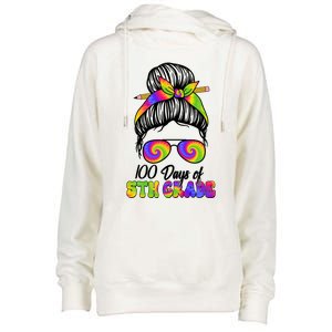 100 Days 5th Grade Messy Bun 100th Day Being Smarter Tie Dye Gift Womens Funnel Neck Pullover Hood