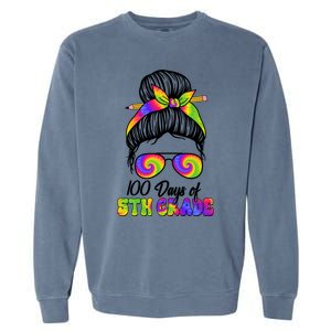 100 Days 5th Grade Messy Bun 100th Day Being Smarter Tie Dye Gift Garment-Dyed Sweatshirt