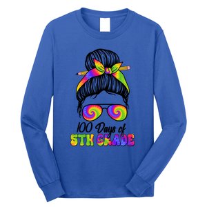 100 Days 5th Grade Messy Bun 100th Day Being Smarter Tie Dye Gift Long Sleeve Shirt