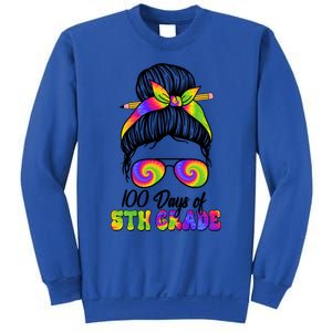 100 Days 5th Grade Messy Bun 100th Day Being Smarter Tie Dye Gift Sweatshirt