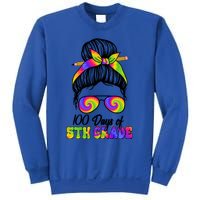 100 Days 5th Grade Messy Bun 100th Day Being Smarter Tie Dye Gift Sweatshirt