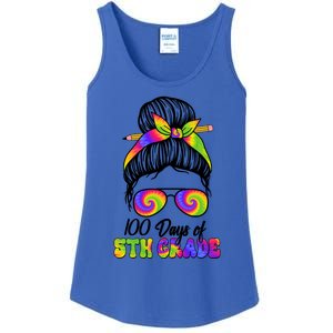 100 Days 5th Grade Messy Bun 100th Day Being Smarter Tie Dye Gift Ladies Essential Tank