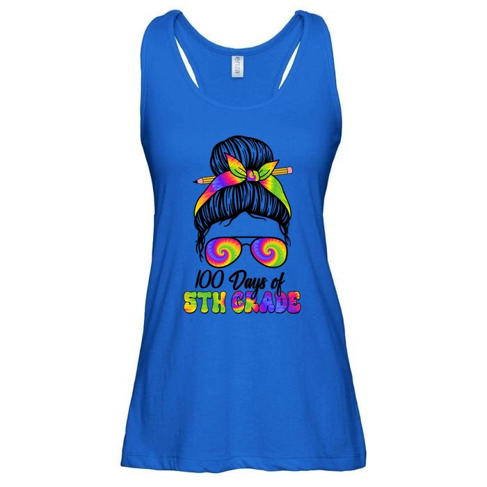 100 Days 5th Grade Messy Bun 100th Day Being Smarter Tie Dye Gift Ladies Essential Flowy Tank