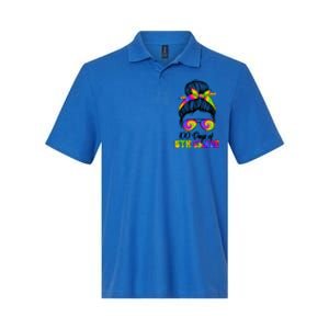 100 Days 5th Grade Messy Bun 100th Day Being Smarter Tie Dye Gift Softstyle Adult Sport Polo