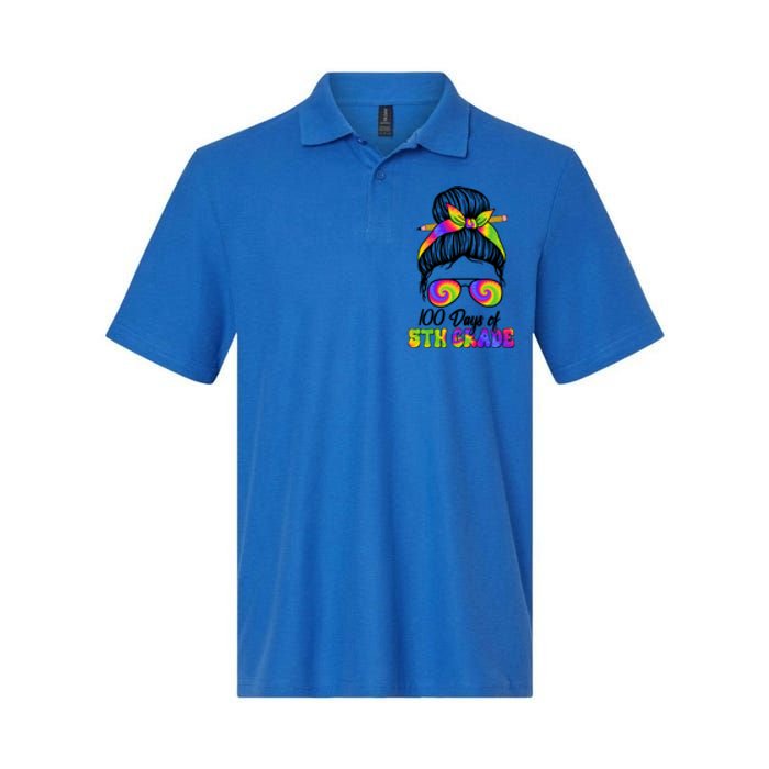 100 Days 5th Grade Messy Bun 100th Day Being Smarter Tie Dye Gift Softstyle Adult Sport Polo