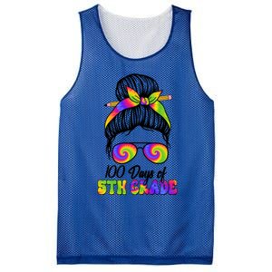 100 Days 5th Grade Messy Bun 100th Day Being Smarter Tie Dye Gift Mesh Reversible Basketball Jersey Tank