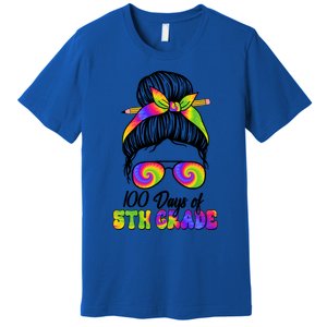 100 Days 5th Grade Messy Bun 100th Day Being Smarter Tie Dye Gift Premium T-Shirt