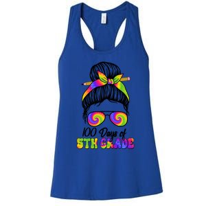 100 Days 5th Grade Messy Bun 100th Day Being Smarter Tie Dye Gift Women's Racerback Tank