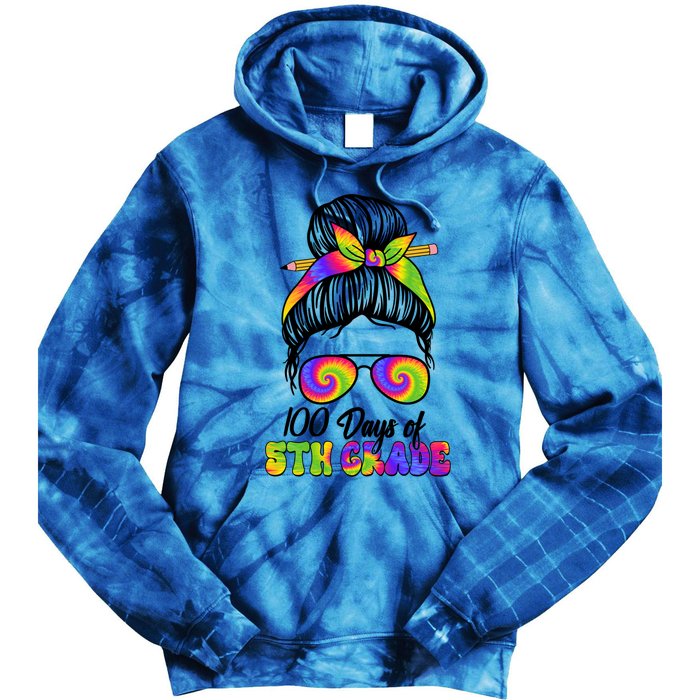 100 Days 5th Grade Messy Bun 100th Day Being Smarter Tie Dye Gift Tie Dye Hoodie