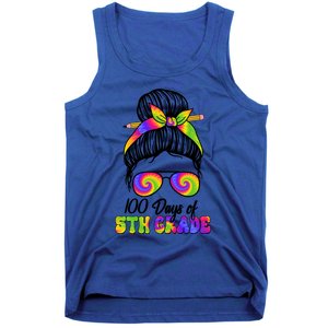 100 Days 5th Grade Messy Bun 100th Day Being Smarter Tie Dye Gift Tank Top