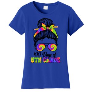 100 Days 5th Grade Messy Bun 100th Day Being Smarter Tie Dye Gift Women's T-Shirt